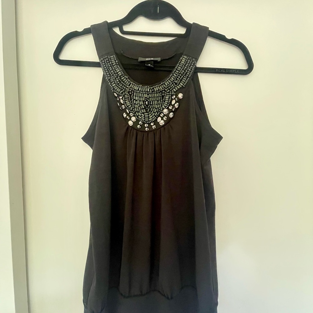 Beaded Sleeveless Top - Black